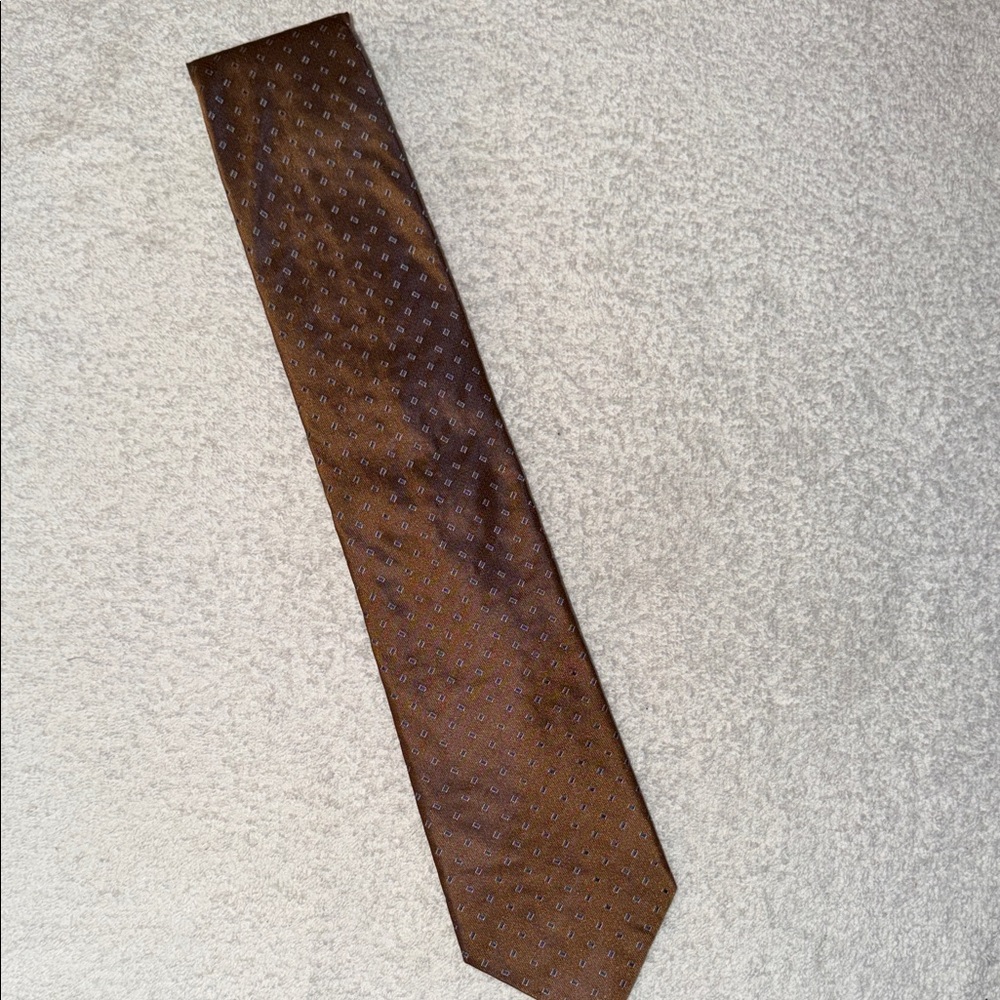 VTG Calvin Klein 100% Silk Patterned Tie Brown/Blue Geometric Grandpa 90s